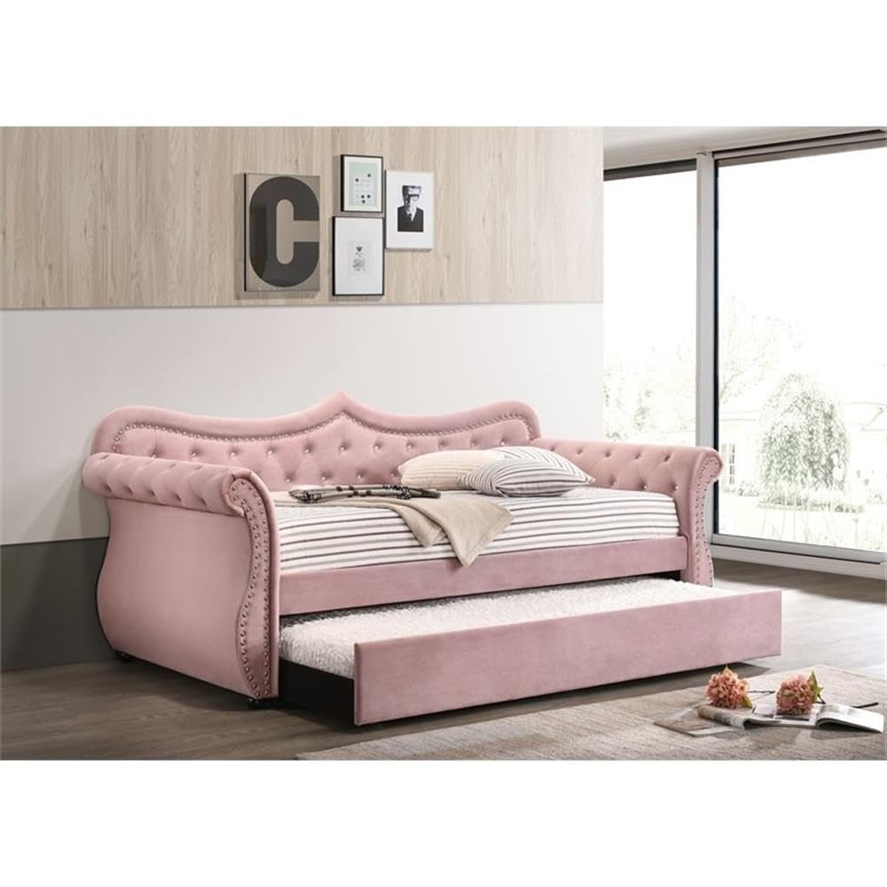 Fully Upholstered Daybed with Twin Size Trundle Sofa Bed Living Room Guest Bed Bedroom Box Spring Not Required