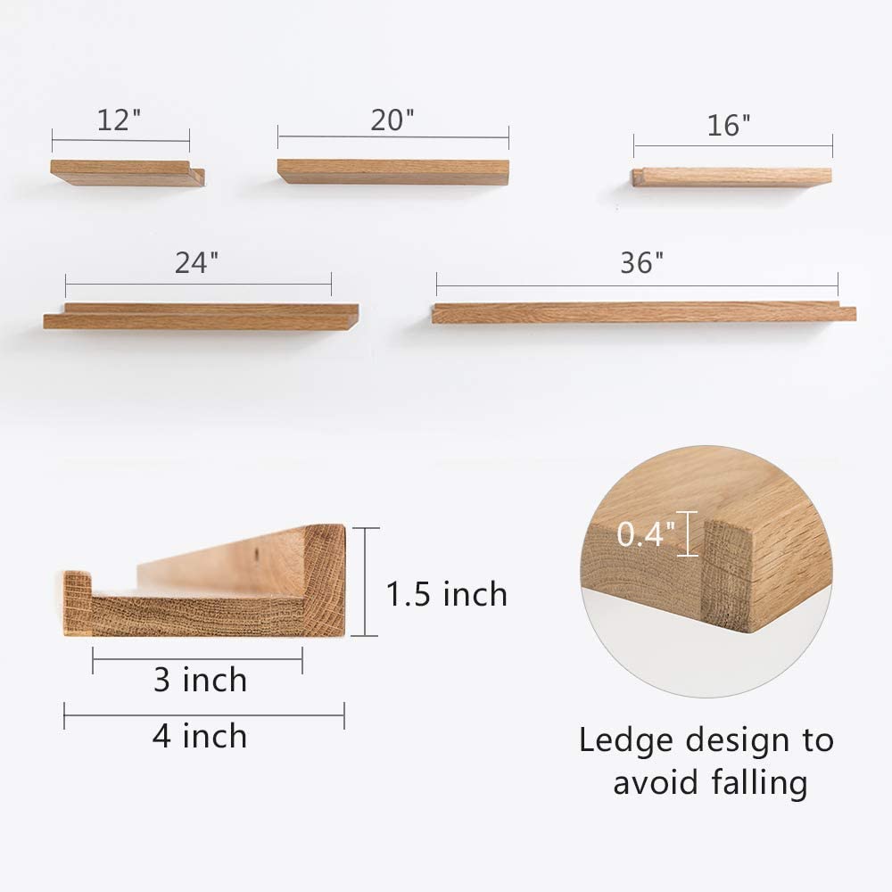 Floating Shelves Walnut Natural Wood Wall Shelves Small Picture Ledge, 12 Inches