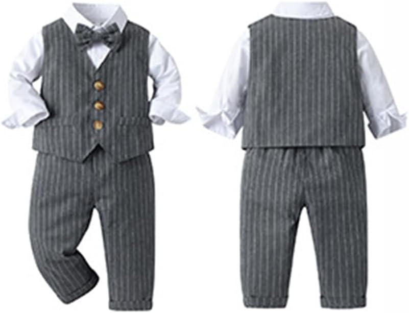 Toddler Kids Baby Boys Fall Winter Outfits Long Sleeve Shirt with Bowtie + Vest Waistcoat +Long Pants Overalls Clothes