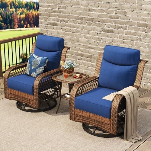 3-Piece Wicker Outdoor Patio Furniture Set - Bistro with Thick Cushions for Backyard, Garden & Porch