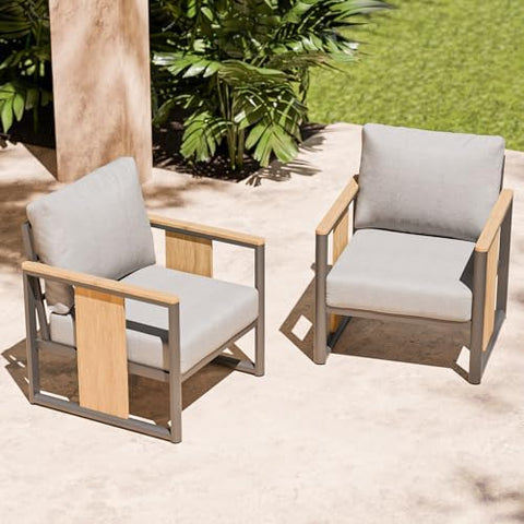 2-Piece Aluminum Outdoor Patio Furniture Set | Grey All-Weather Resistant with Thick Cushions for Backyard, Garden & Porch