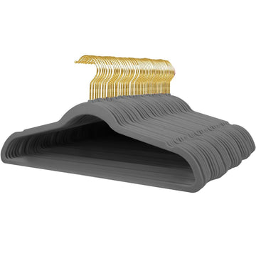 Adult Velvet Hangers Non-Slip Shoulder Notches, 17.3'' 52 Pack Gray