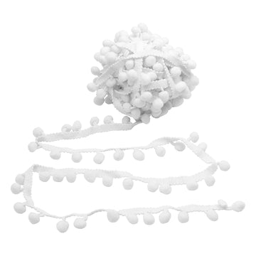 Pom Pom Trim, 1" Wide White Ribbon, 13mm Balls - 10 Yards