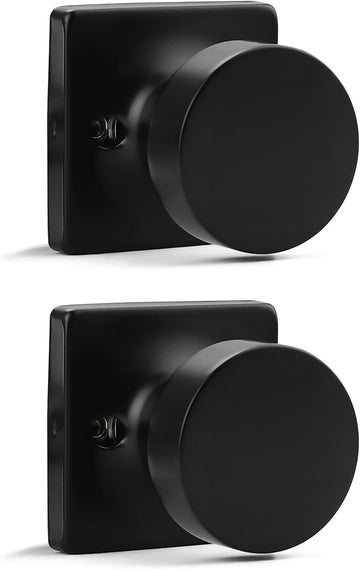 Dummy Door Knob Matte Black Finish, 2 Pack Standard Size Interior Door Handles Single Sided Dummy Door Handles, Flat