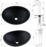 Oval Black Vessel Sink with Faucet and Drain Combo -Bokaiya 16x13 Ceramic Bathroom Sink Above Counter Vessel Oval