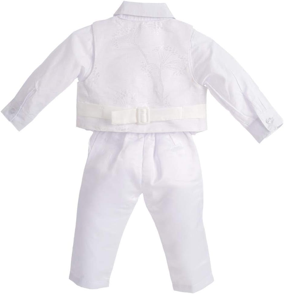 Baby Boys White Suit Christening Clothing Baptism Outfits with Bonnet Long Sleeve Floral