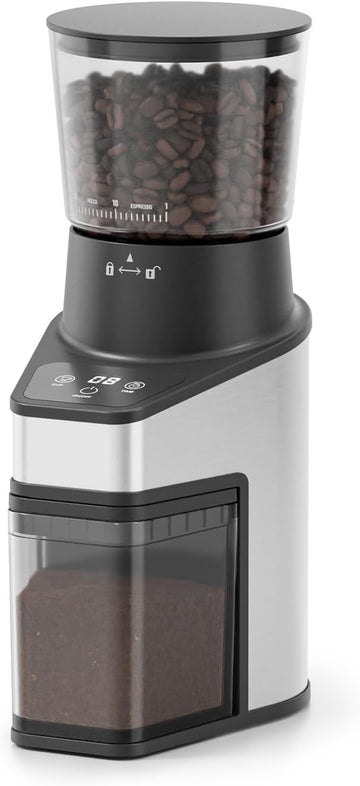 Conical Burr Coffee Grinder with 60 Settings and Touch Screen | 1-60s Timer & 1-8 Cup Dosing, Anti-Static, Removable