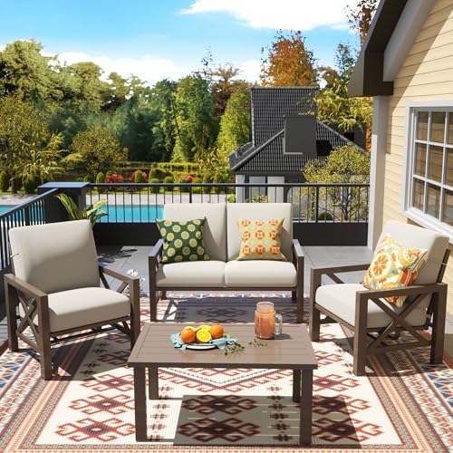 4-Piece Metal Outdoor Patio Furniture Set for Patio, Garden & Porch