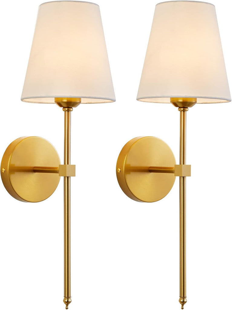 Wall Sconces Sets of 2, Retro Industrial Wall Lamps, Bathroom Vanity Sconces Wall Lighting with White Fabric Shade
