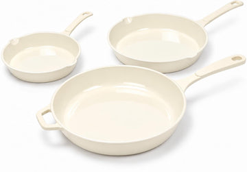 Enameled Cast Iron Skillet, Ceramic Cast Iron Frying Pan Sets, White