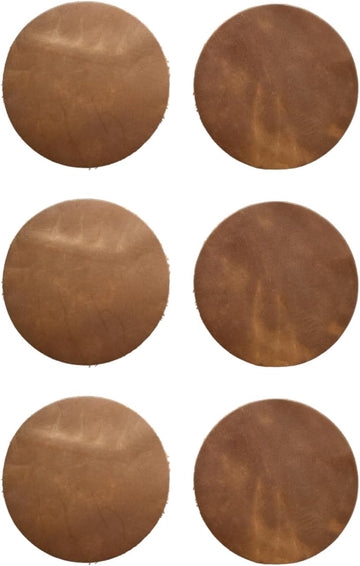 Real Natural Grain Leather Coasters - Durable Non-Slip (Luggage) Distressed Design for Table Protection - Set of 6