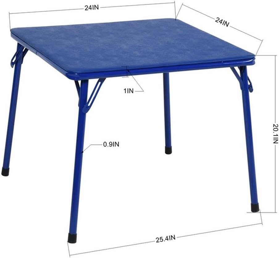 Kids Table and Chair Set, 1 Blue PVC Metal Table and 4 Colorful Red, Yellow, Green, Blue Chairs, Durable Easy-Clean