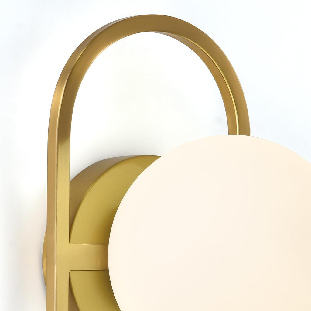 Mid Century Wall Sconces Modern Gold Vanity Wall Lamp with White Globe Lampshade Wall Light Fixture for Bathroom