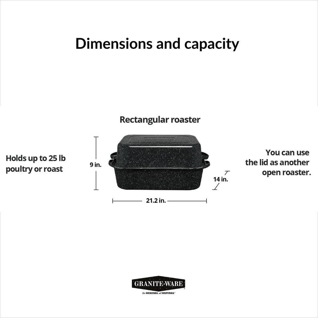 Covered Rectangle Roaster - Enamel on Steel, Speckled Black