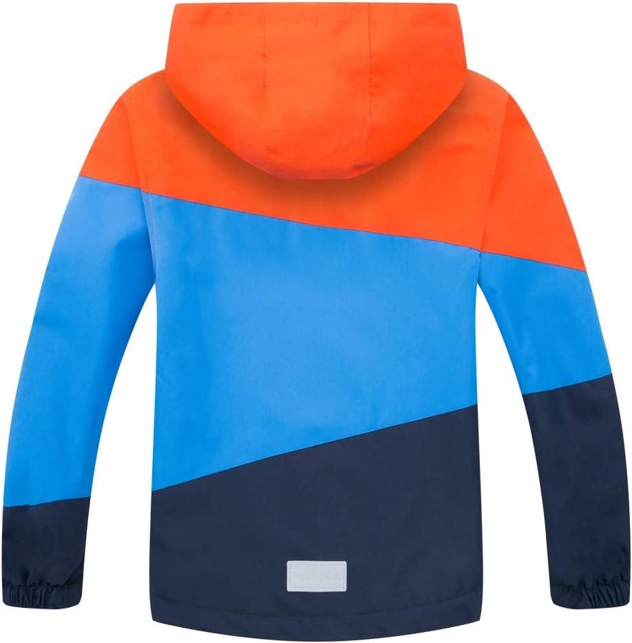 Boys Girls Hooded Color Block Waterproof Fleece Lined Windbreaker Jacket