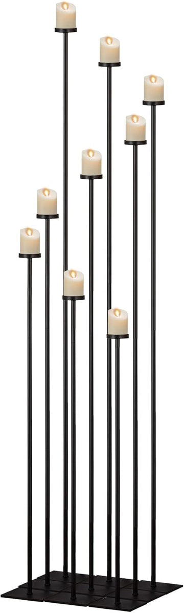 Floor Candelabra Tall 9 Arm Candle Holders, 60" Black Metal Candlestick for Pillar Tealight Candles