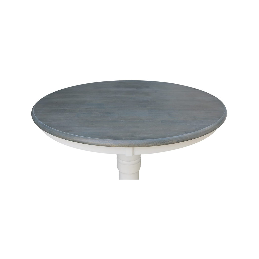 36" Round Top Pedestal Dining Table, 29.1" High, White/Heather Gray
