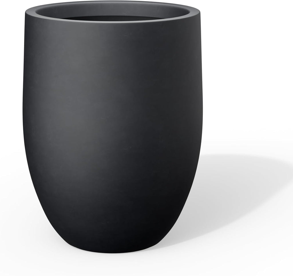 Large Round Bullet Black Concrete Planter 21.7" Tall, Outdoor | Rubber Plug for Indoor, Drainage for Garden