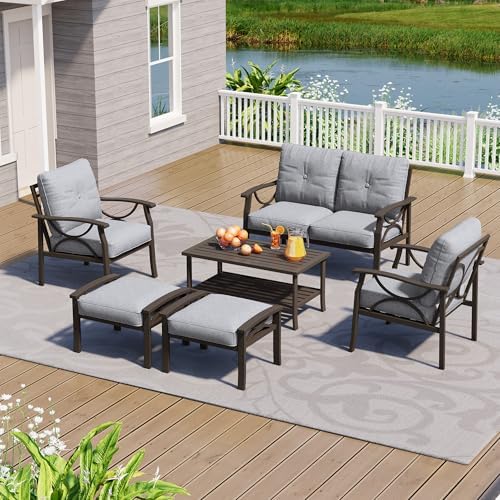 6-Piece Metal Outdoor Patio Furniture Set | Grey for Backyard, Garden & Porch