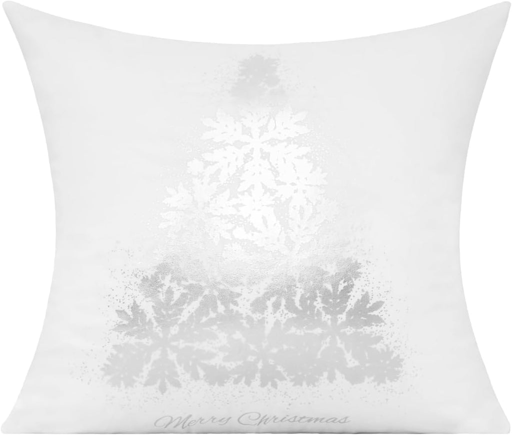 White Silver Christmas Throw Pillow Covers Cases 16X16 Winter Xmas Navidad Decorations Indoor Home Holiday - Set of 4