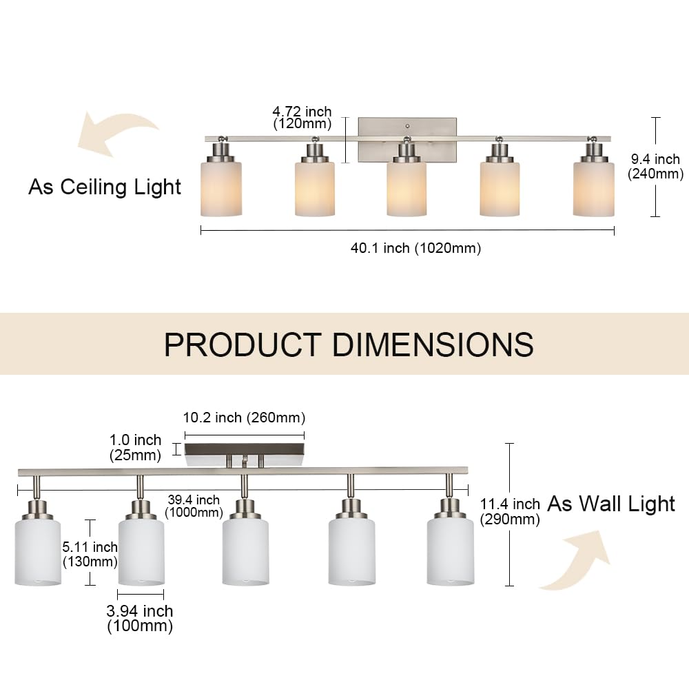 Complete Track Lighting Kits in Brushed Nickel, Modern Spotlight Ceiling Lighting with Opal White Glass, E26
