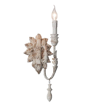French Country Rustic Wall Sconce - Distressed White 2-Light Candle Holder, Vintage Art Deco Fixture