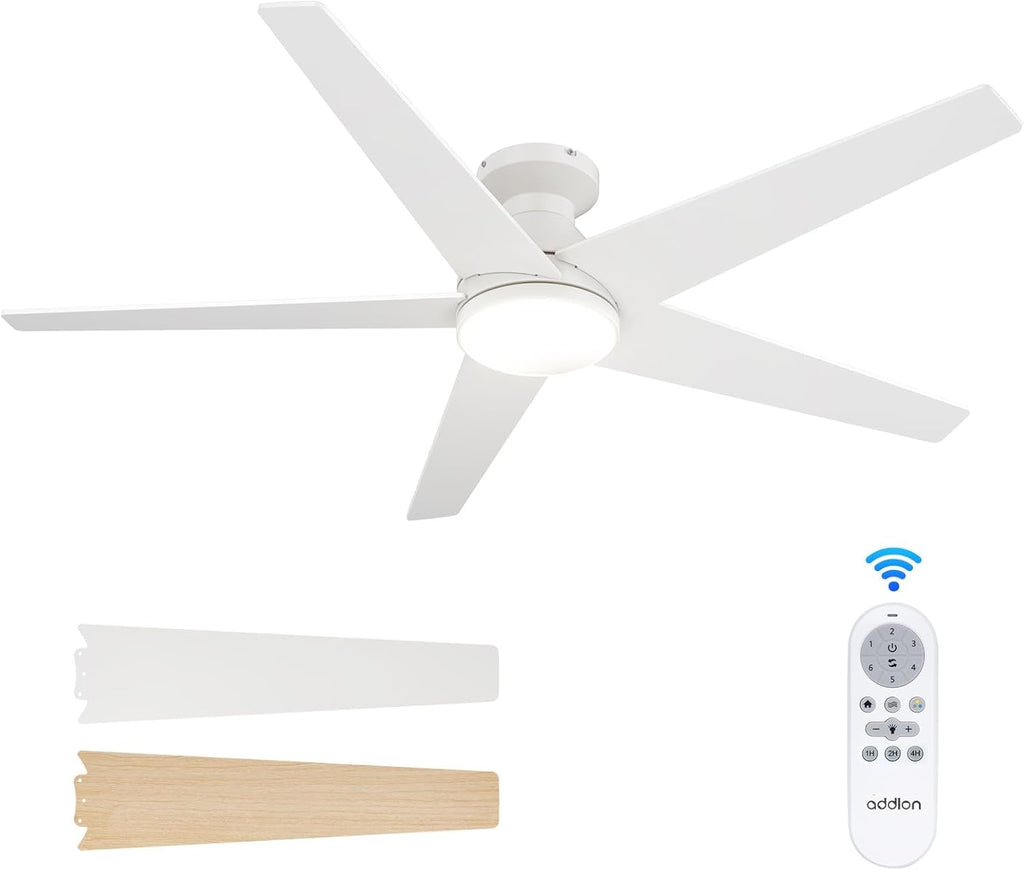 Ceiling Fans with Lights, 52 inch Low Profile Ceiling Fan with Light and Remote Control, Flush Mount, Reversible, 3CCT, Dimmable, Noiseless, White Ceiling Fan for Bedroom, Indoor/Outdoor Use A103-B0CLNNMX79
