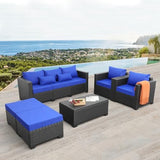 6-Piece Wicker Outdoor Patio Furniture Set - Conversation | Blue for Patio, Garden & Porch