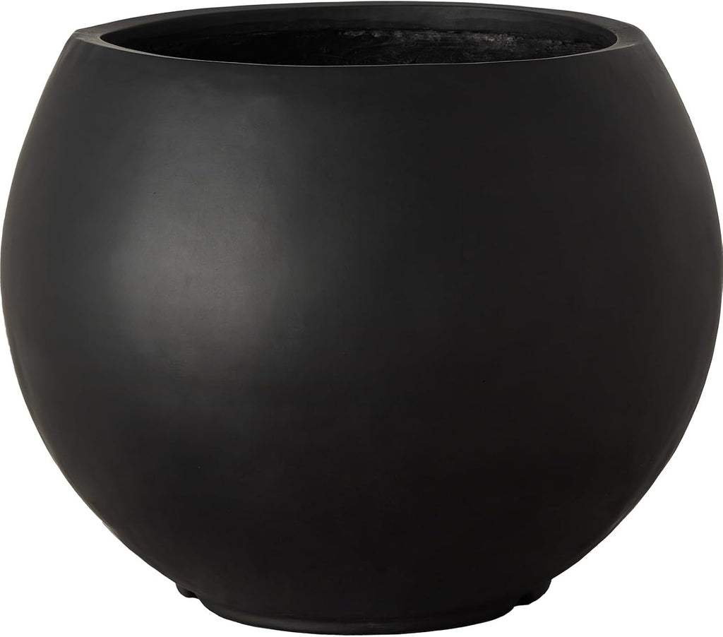 17" H x 21" Dia Modern Large Round Black Fiberstone Planter Pot with Drainage Hole, Lightweight UV-Resistant Planter