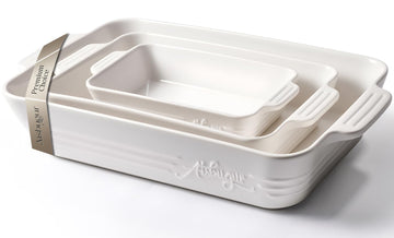Ceramic Baking Dish Set, 3-Piece Casserole Dishes for Oven, Rectangular Baking Pans, Deep Lasagna Pans with Handles