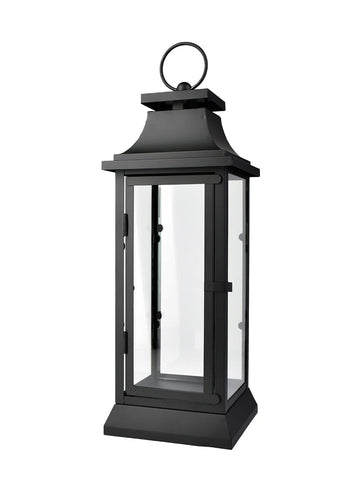 Black Metal Hurricane Lantern with Clear Glass Panels - Hanging or Tabletop Decorative Lantern for Indoor & Outdoor