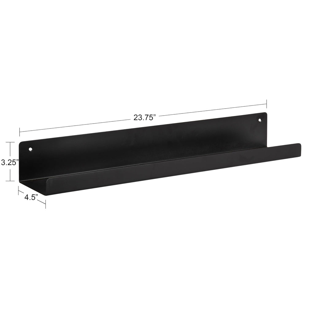 Mezzo Modern Metal Ledge Shelf, 24", Black, Set of 2, Contemporary Floating Shelves