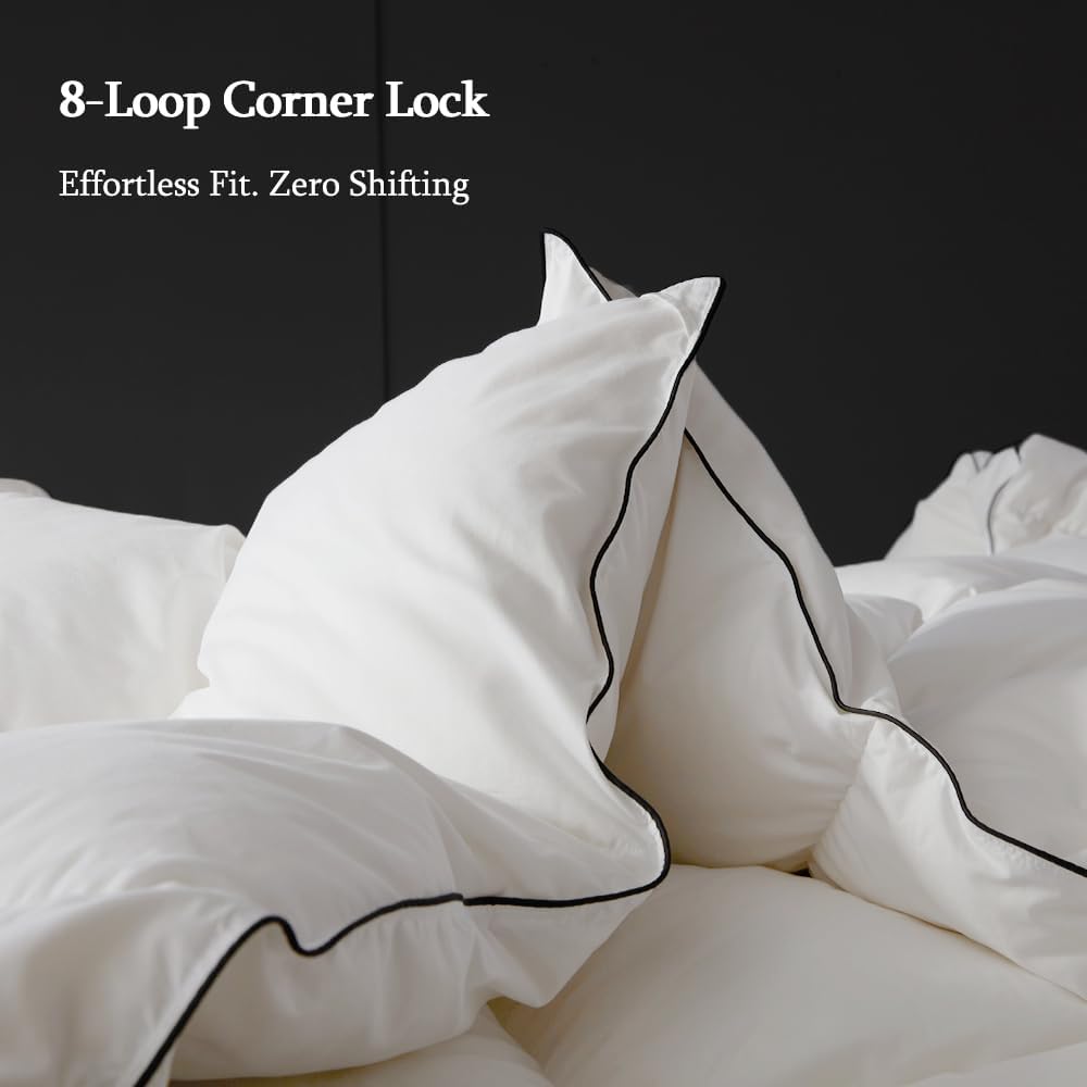Queen Down Comforter,Medium Weight All-Season Duvet Insert with 8 Loops,Luxury Noiseless Bedding Com