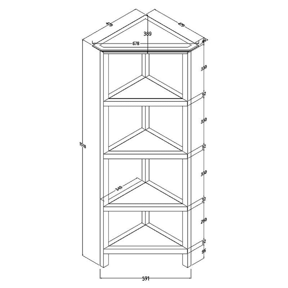4-Tier Corner Traditional Wooden Bookcase in Washed Gray