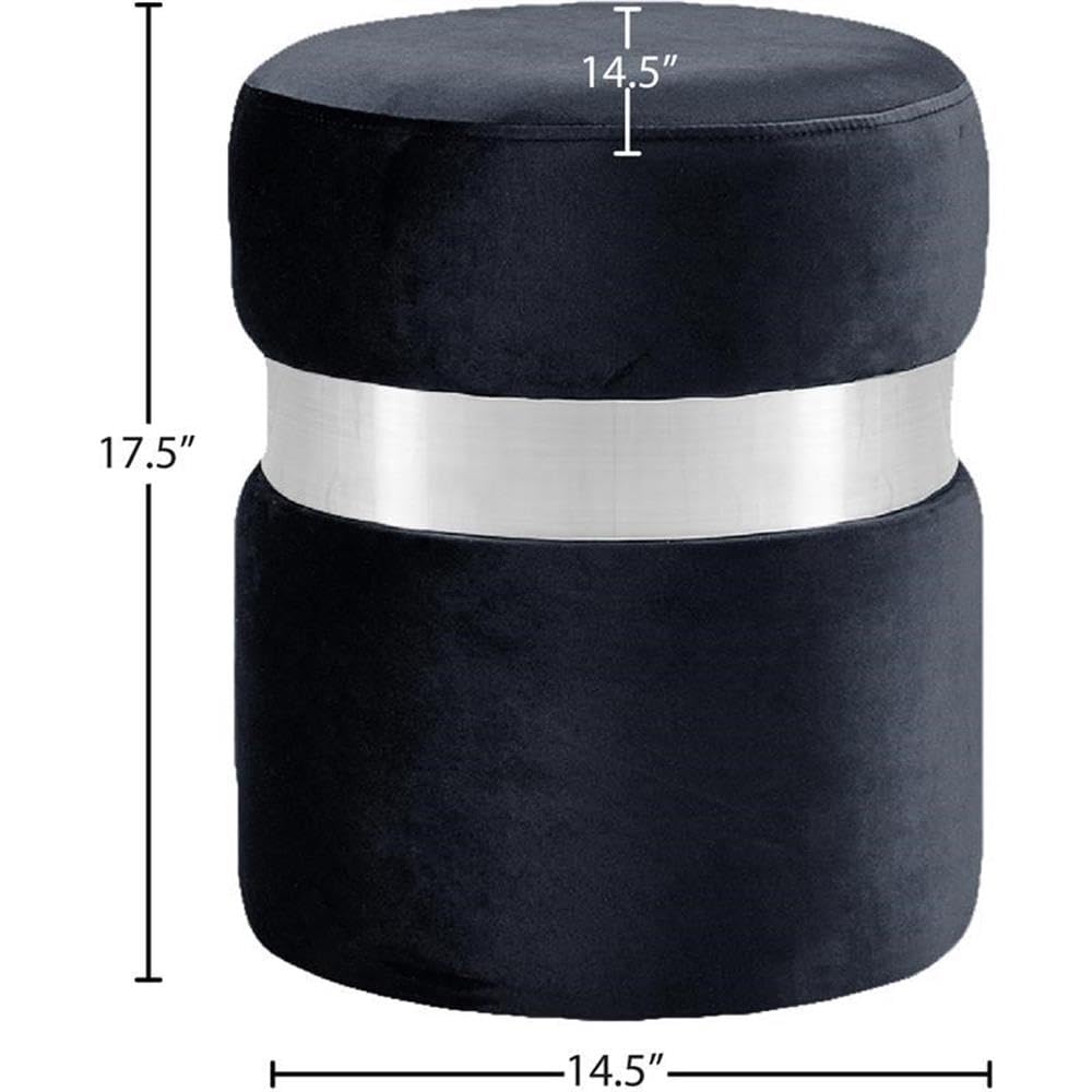 Hailey Collection Modern | Contemporary Velvet Upholstered Ottoman/Stool with Stainless Steel Band, 14.5" W x 14.5" D