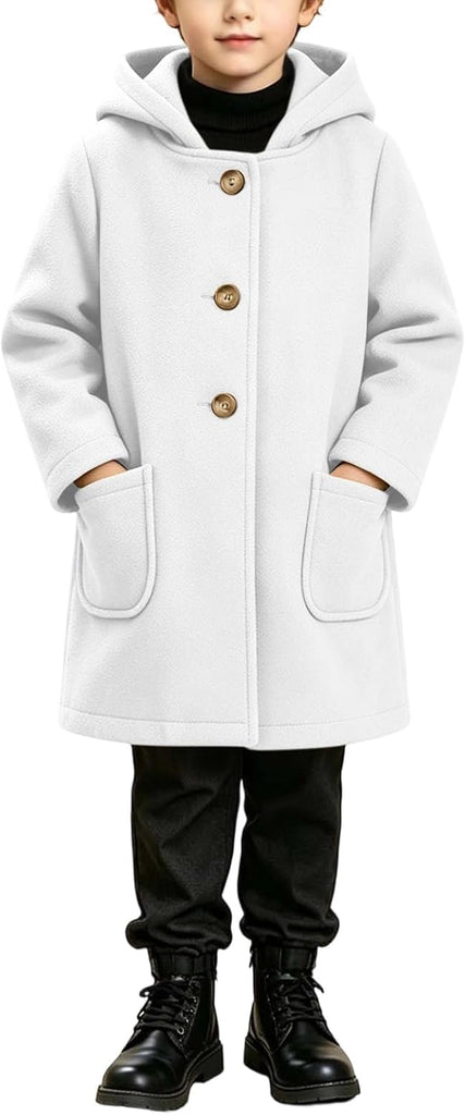 Girls Wool Trench Coat Teens Button Front Outerwear with Pockets