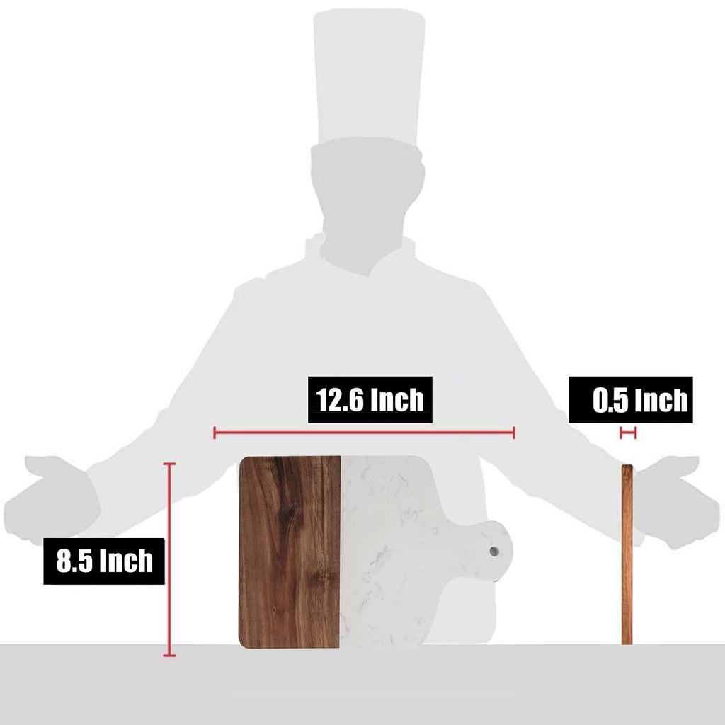 Cutting Board with Marble and Natural Wood,Serving Board for Steak Fruits with Handle,Chopping Board for Bread as