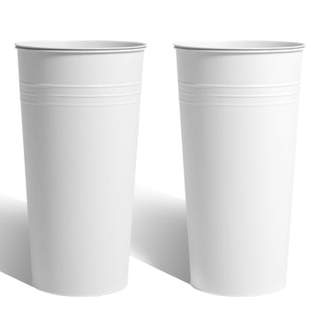 28'' Tall Galvanized Steel Planter Pot - Flower Pot with Water Level Indicator for Plants - 2-Pack Self Watering