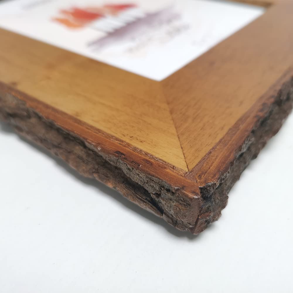 8x8 Picture Frames Wood, Rustic Bark Edge Frame, Solid Wood, Brown
