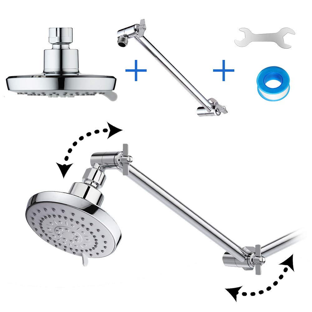 High Pressure Shower Head with 11 IN Adjustable Arm, Rainfall with Shower Arm-Make Water Flow Down Vertically for