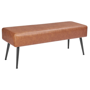 Leather Bedroom Bench, PU Leather Bench with Metal Legs and with Stitching, Upholstered Shoe Bench Seat, Modern End
