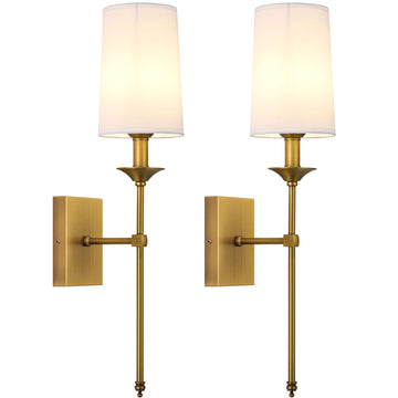 Hardwired Wall Sconces Set of 2, Mid Century Candlestick Style Wall Mounted Sconce with Pure White Cylindrical Shade