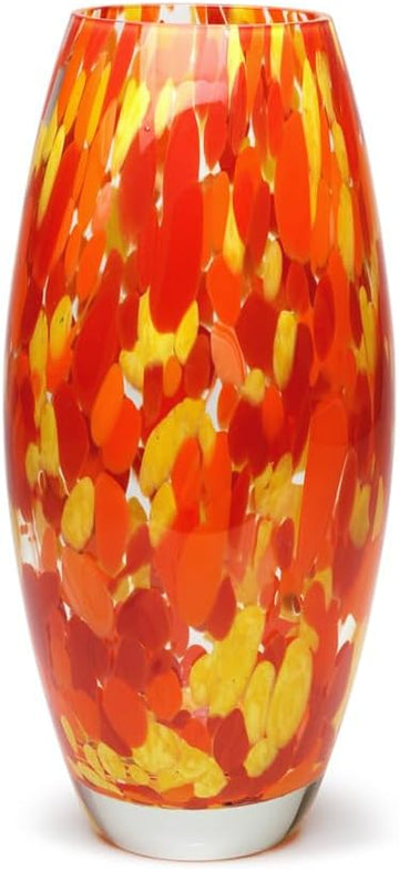 Murano Style Art Glass Vase Hand Blown Orange Confetti Effect Home Decor