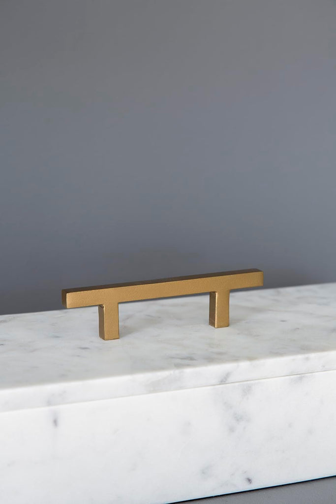White Marble Rectangular Box with Brass Handle, Contemporary Accent Box, Storage Box, Removable Lid, 14.5" x 7"