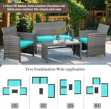 4-Piece Wicker Outdoor Patio Furniture Set - Conversation | Blue for Patio, Garden & Porch
