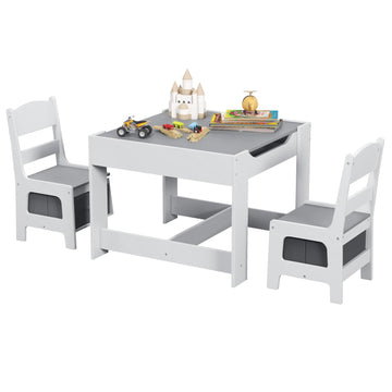 Toddler Table and Chair Set, 3-in-1 Wooden Kids Table with Storage