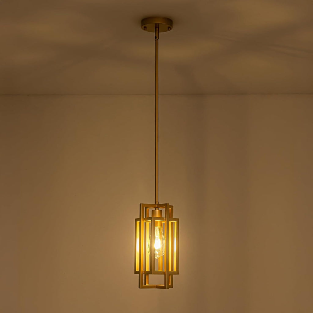 Farmhouse Pendant Light Fixtures, Gold Modern Pendant Lights 59'' Adjustable Small Square Pendant Ceiling Hanging