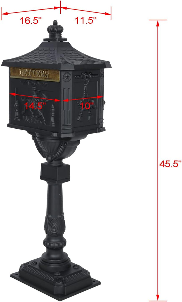 Cast Aluminum Mailbox with Post, Heavy Duty Locking Security Mail Box Outside