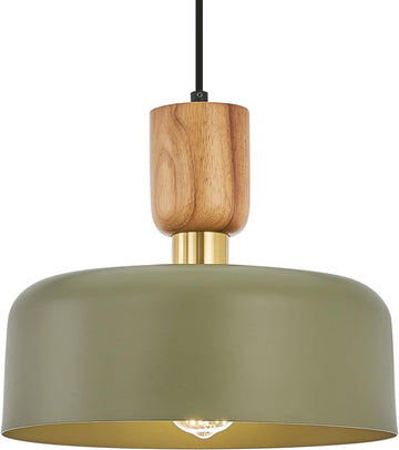 Contemporary Pendant Lighting,12 inch Pendant Lamp,Wood and Brass Accent,Adjustable Metal Hanging Light Fixture for
