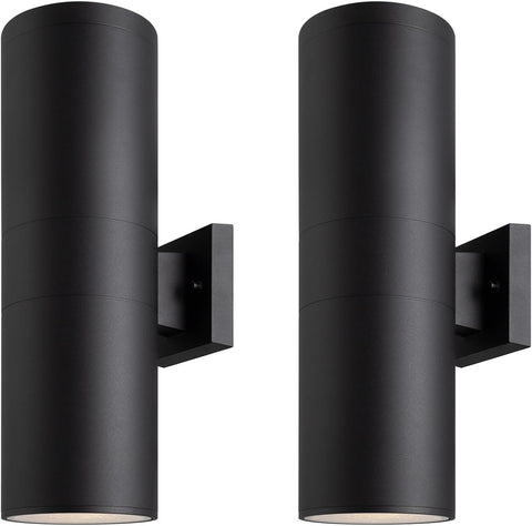 18" Modern Outdoor Porch Light Patio Light in 2 Lights with Aluminum Cylinder and Tempered Glass Cover Waterproof Wall Sconce 2 Pack (Matte Black) A123-B0DL8X94KY